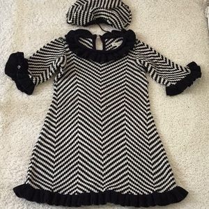 Helena by Neiman Marcus Girls Herringbone Knit Dress Beret Set 6y
